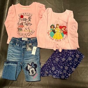 Disney 4-pc Set 2T Girls NWT Gap Jeans, PO Minnie Top, Princess Top & Leggings